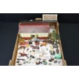 Over 40 Mid 20th C metal farm animals, figures and accessories, mainly Britains, also featuring