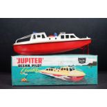 Boxed Sutcliffe Model Clockwork Jupiter Ocean Pilot Cruiser tinplate model in red & white,