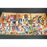 Large quantity of diecast & plastic models to Matchbox, Corgi, Burago etc (three boxes)