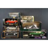 Six boxed diecast models to include 1 x Auto Art 1/18 Jaguar D-Type Short Nose, 2 x Burago (1/18