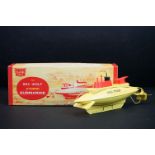 Boxed Sutcliffe Model The Sea Wolf Atomic Submarine tinplate clockwork model in yellow, with key,