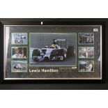 Formula One Autograph - Lewis Hamilton, a framed and glazed Mercedes photo montage, signed to
