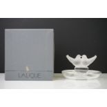Lalique glass dressing table / pin tray, modern, with two lovebirds on a circular stand, signed '