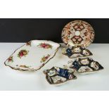 Three 19th century ceramic Pickle Dishes, each decorated with panels of exotic birds on a blue and