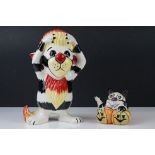 Two Lorna Bailey Cats including Pumpkin Gnasher Cat 7.5cm high and the other with paws on head