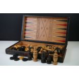 Late 19th / early 20th Century tooled leather covered book-form folding chess and backgammon board