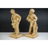 Pair of Robinson & Leadbetter Tinted Parian Figures of Two Boys, one a newsvendor and the other a