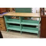 Vintage part painted double sided kitchen work island with eight shelves