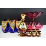 Murano Tre Fuochi Red Glass Liqueur Set comprising a Decanter 22cm high and Six Glasses, each with