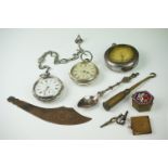 Group of mixed collectables to include two A.W.W. Co Waltham Mass silver cased pocket watches (one