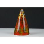 Anita Harris Conical Sugar Shaker / Sifter, signed to base by Anita Harris and S Johnson, 15cm high