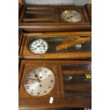 Three Early 20th century Oak Cased Hanging Wall Clocks, largest 76cm high