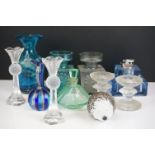 Twelve items of 20th century Glass including a Mdina Vase, 17cm high, Murano Vase, 13cm high,