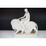 19th century Parian Figure Group of Una and the Lion, impressed marks for John Bell together with