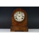 Early 20th century American Arched Top Oak Cased Mantle Clock by Waterbury Clock Co, with key,