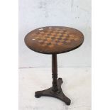 19th century Tilt Top Games Table, the top inlaid with a chess board, raised on a turned column