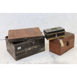 Two 19th century Metal Boxes, one marked John Hartnell, 40cm wide x 23cm high together with a