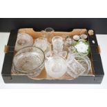 Tray of Cut Glass including Four Waterford Crystal Small Bowls (7cm diameter), Waterford Crystal Cut