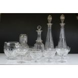 Collection of Glass ware including pair of Early 20th century Cut Glass Decanter, 19th century Cut