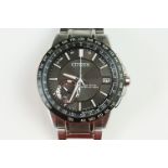 Citizen Eco-Drive Satellite Wave gents stainless steel wristwatch, the black dial with baton hour