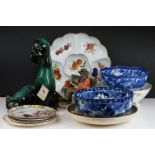 Mixed Lot of Ceramics including Blue Mountain Dog and Cat, Capo-di-Monte Tramp on a Bench,