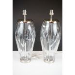 Pair of Contemporary Cut Glass Table Lamps with silvered metal fittings, 41cm high