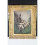 John Robert Keitley Duff (1862-1923), Watercolour of a Shepherd herding Sheep titled and initialed