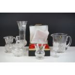 Five items of Edinburgh Cut Glass Crystal with etched thistle design including Vase, Jug, Preserve