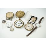 Collection of eight day clocks, vintage watch movements & Sir John Bennett London pocket watch