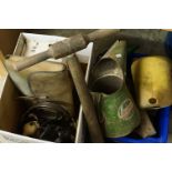 Mixed Lot including Cast Iron ' Wivelscombe ' Barrel Stamp, Two Castrol Advertising Oil Jugs