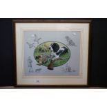 Michael Kitchen-Hurle (20th century), Acrylic Oval Painting of a Gundog with ducks and a shotgun,