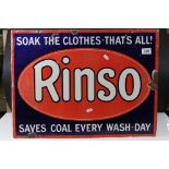 Enamel Advertising Sign ' Rinso, soak the clothes - that's all, saves coal every wash-day, 61cm x