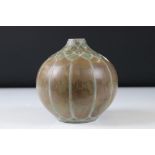Boch Gres Keramis Stoneware Bulbous Vase designed by Charles Catteau with green and brown glazed