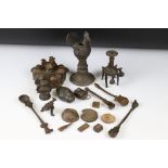 A group of oriental collectables to include weights, spoons, trinket box, arrow head...etc.