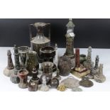 Collection of mainly Cornish Serpentine including Lighthouse Table Lamp case, 31cm high, Nine