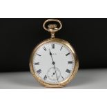 An Elgin top winding pocket watch with gold plated case and sub second dial to 6 o'clock.