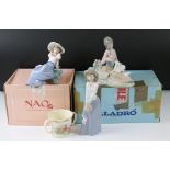 Boxed Lladro ' Little Bo Peep ' figure model 1312, 18cm high together with a Boxed Nao ' Listening