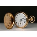 The Angus full hunter top winding pocket watch in Denison gold plated case with sub second dial to 6