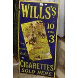 Enamel Advertising Sign ' Will's Cigarettes Sold Here ', 46cm x 93cm