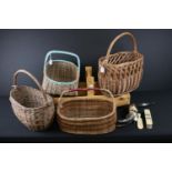 Four Early to Mid century Wicker Baskets together with a Horn Crocodile, 39cm long, Bone Shoe Horn