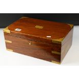 19th century Mahogany and Brass Bound Writing Slope Box, opening to a fitted interior with green