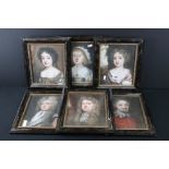 After Edmund Ashfield, Six Pastel Portrait of 17th century Gentlemen and Ladies, each picture 19cm x