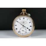 A Tho's Russell & Son pocket watch, gold plated Elgin case, top winding movement with sub second