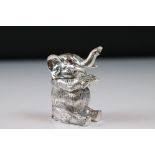 Silver plated vesta case in the form of an elephant with ruby eyes