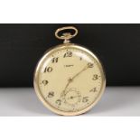 An Art Deco Tempo top winding pocket watch in gold filled case with sub second dial to 6 o'clock.