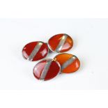 Pair of 1930's Silver and Polished Carnelian Double-sided Oval Cufflinks, stamped 925, each cufflink