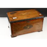 19th century Swiss Rosewood and Marquetry Inlaid ' Bells and Drum insight ' Musical Box, 6" cylinder
