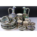 Collection of Persian Islamic / Iznik Pottery including Two Water Jugs, 32cm high Vase, Three