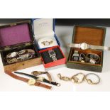 A mixed collection of gents and ladies wristwatches to include Rotary and Sekonda examples.