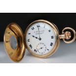 A gold plated half hunter pocket watch, top winding movement, marked to the dial 'To The